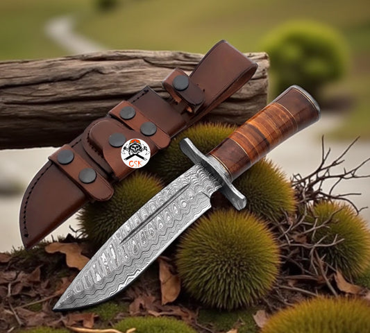 Rambo Bowie Knife with Exotic Rosewood & Stacked Leather Handle