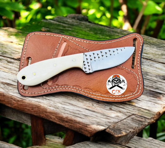 Cowboy Skinning Knife – 7.25" Rasp Tool Steel Blade with Bone Handle