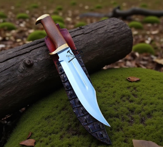 Mick Bowie Knife - 15" D2 Steel Blade, Wood Handle & Leather Sheath