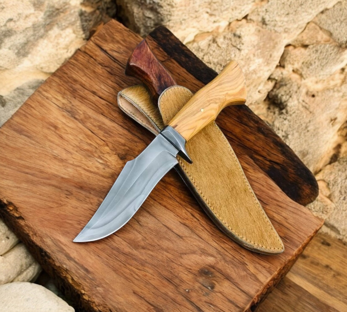 HAND FORGED Full Tang 1095 High Carbon Steel Hunting Knife With Leather sheath