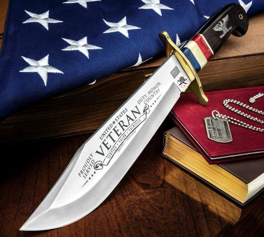 United States Veteran Bowie Knife – Patriotic Tribute Blade | Honor, Duty & Country Collector’s Knife