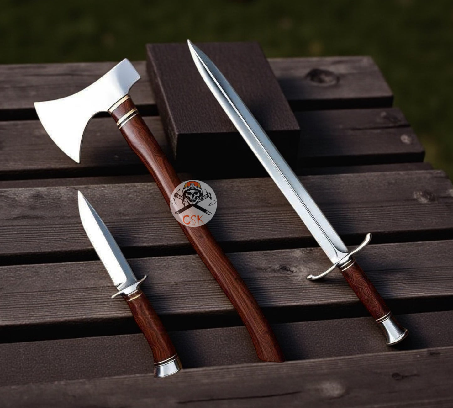 Valorian Tri-Blade Legacy Set – D2 Steel & Rosewood Collection