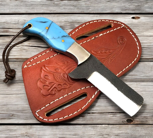 Custom Handmade Cowboy Castrating Knife – Rasp Tool Steel Blade with Resin Handle