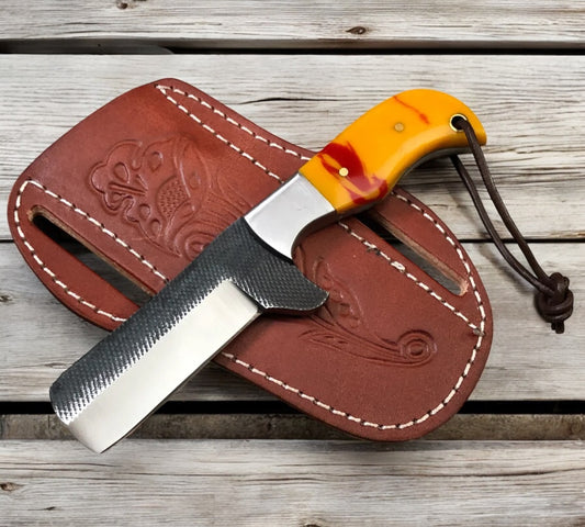 Custom Handmade Cowboy Castrating Knife – Rasp Tool Steel Blade with Resin Handle