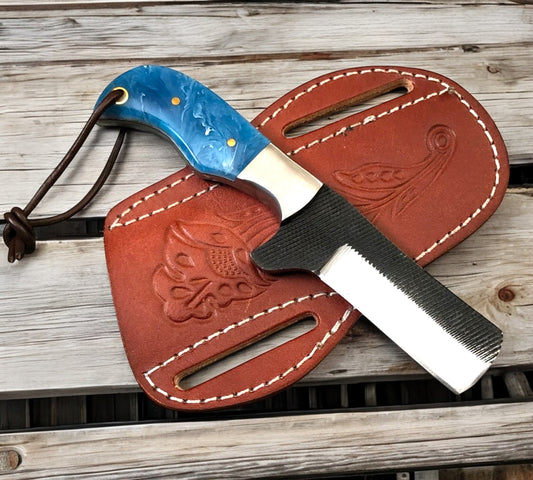 Custom Handmade Cowboy Castrating Knife – Rasp Tool Steel Blade with Resin Handle