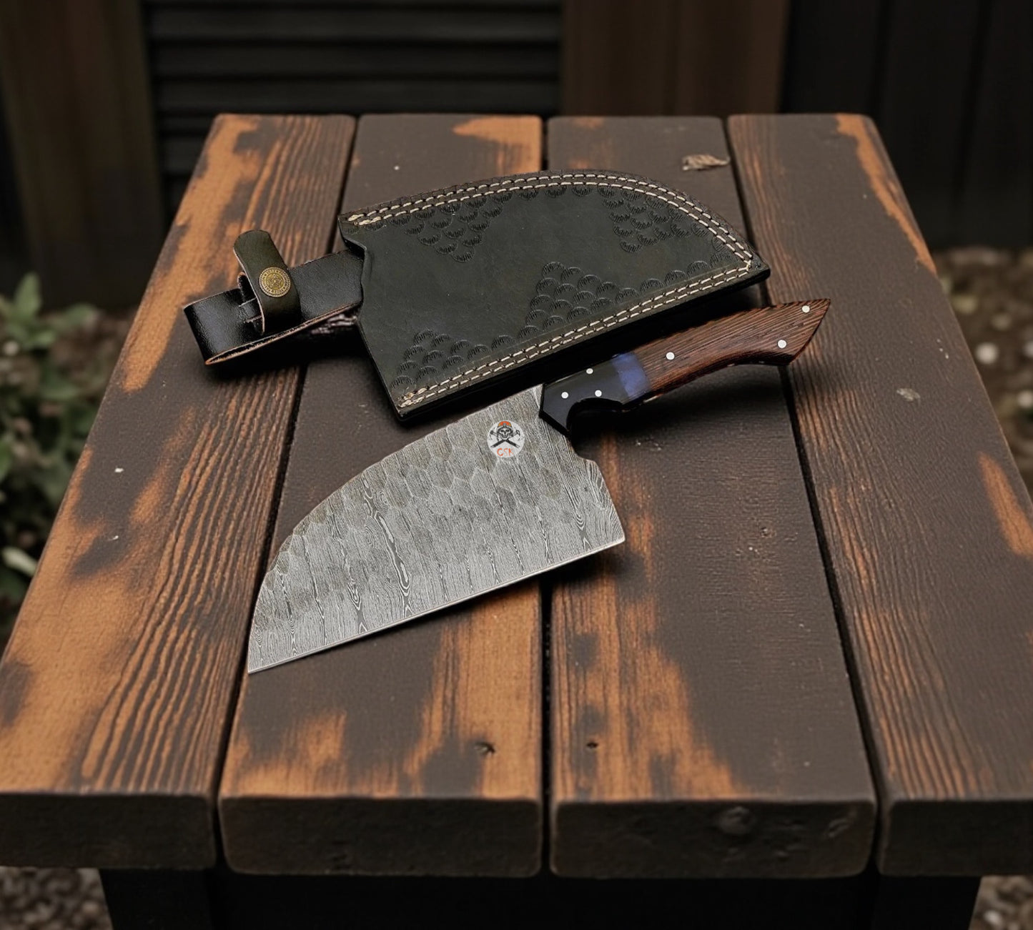 Serbian Styled Marine Master Cleaver-Handmade Damascus Steel Cleaver Knife