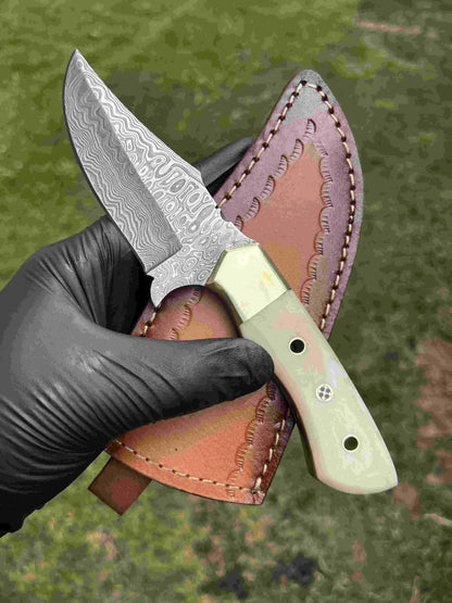 8″ Damascus Hunting Knife with Notch