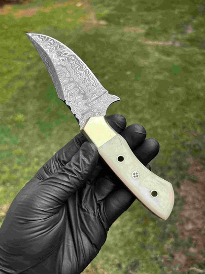 8″ Damascus Hunting Knife with Notch