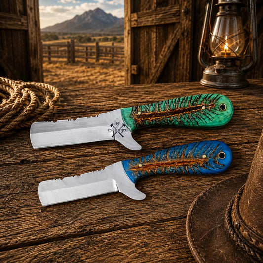 Cowboy carry bullcutter set with D2 steel blade and pinecone handle