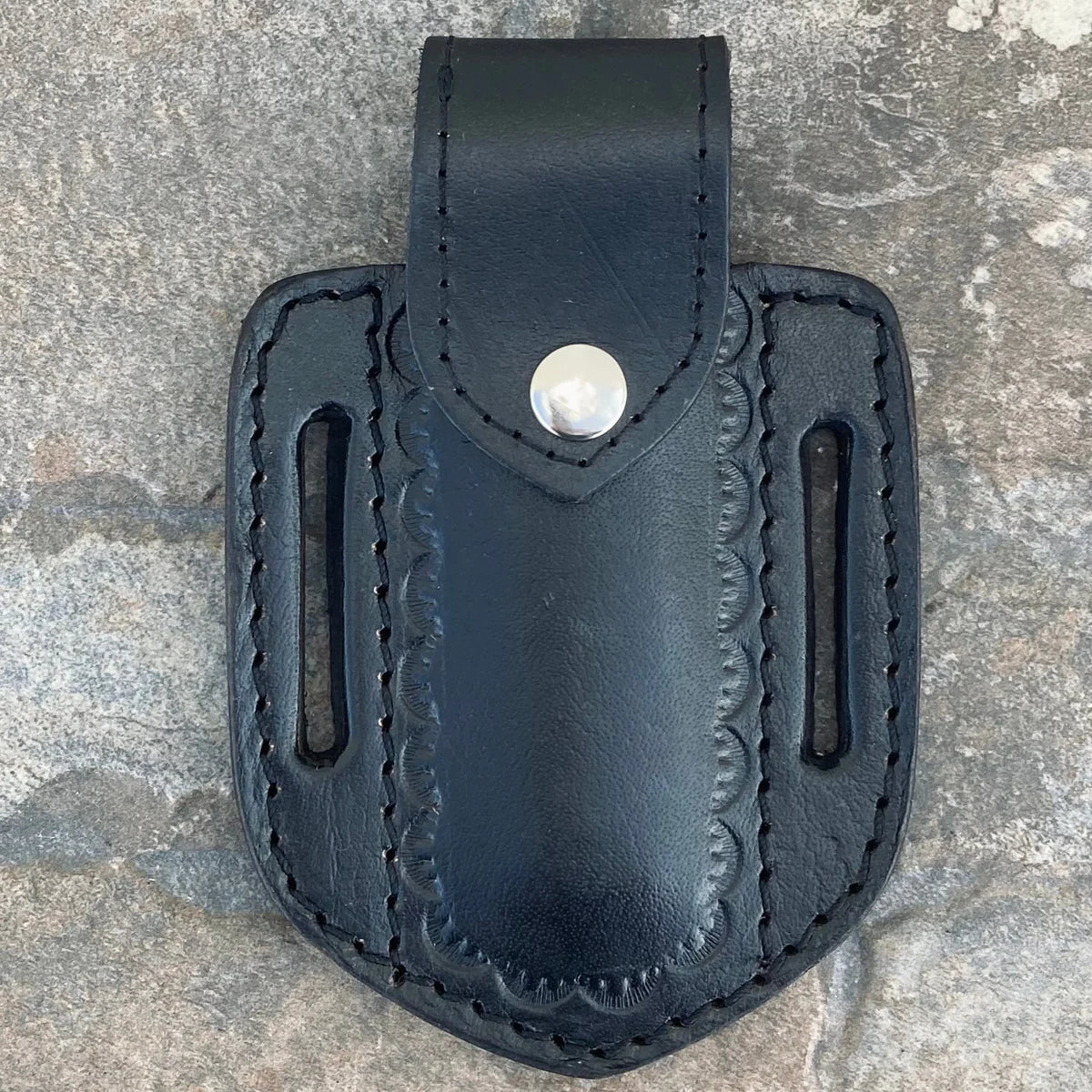 Folding - Damascus - Black Formed Holder - Leather Holder