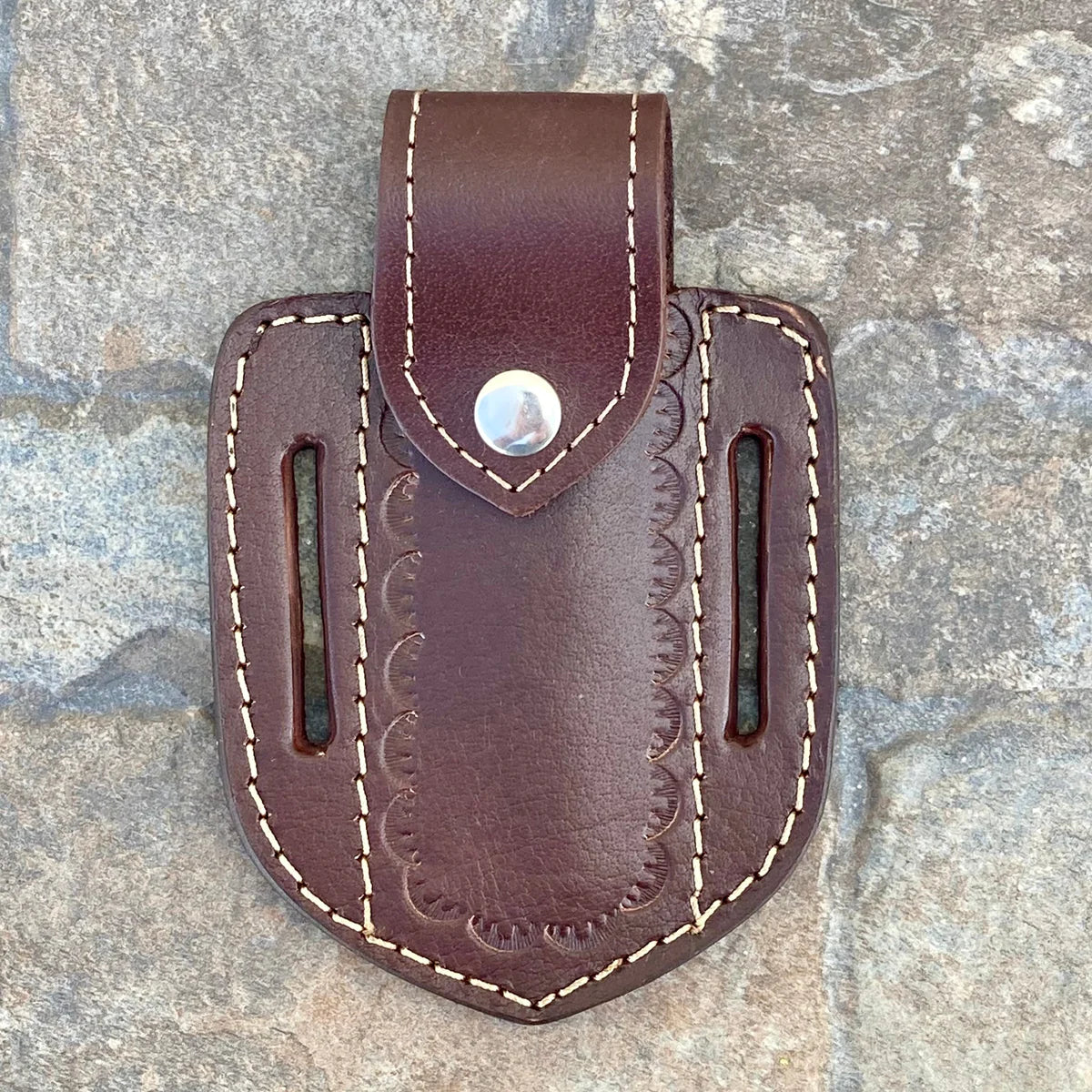 Folding - Damascus - Brown Formed Holder - Leather Holder