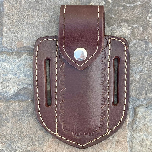 Folding - Damascus - Brown Formed Holder - Leather Holder