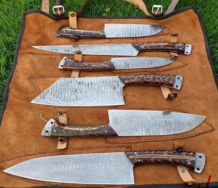 6 pieces custom made Damascus steel chef knives set - Image #3