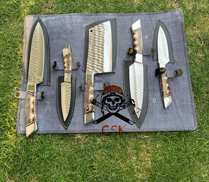 (5PCS)Hand Forged J2 steel Fixed Blade XL Kitchen set - Image #1