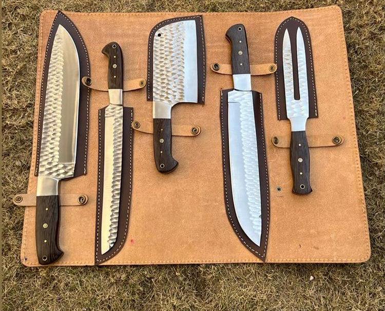 5 pieces Hand Forged kitchen chef knives & Fork set - Image #1
