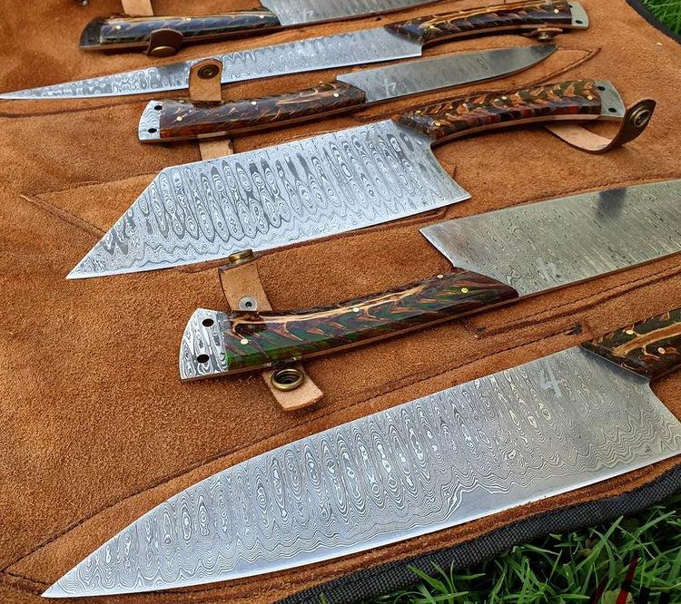 6 pieces custom made Damascus steel chef knives set - Image #4