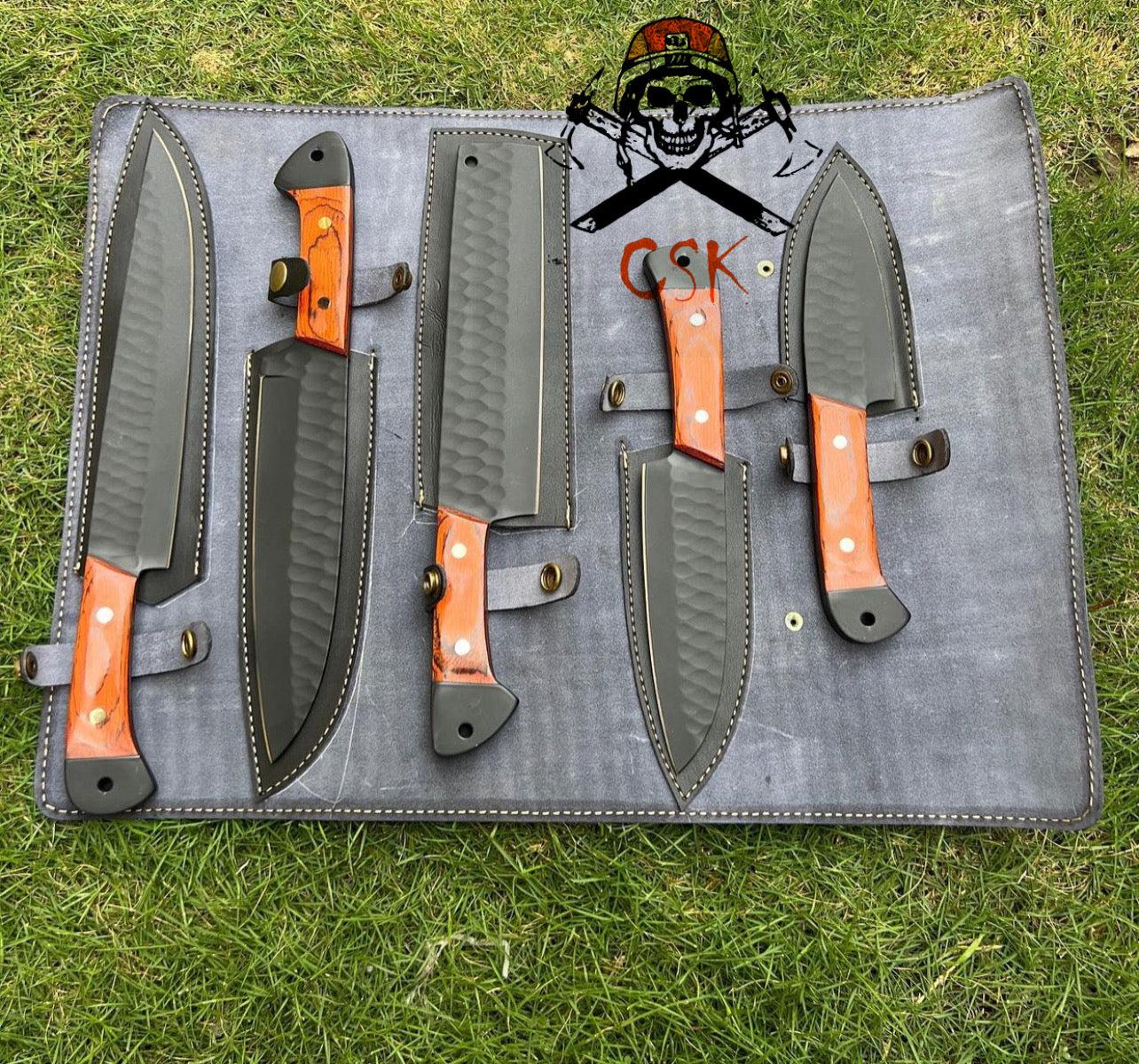 5 pieces custom made d2 steel Black coated chef knives set - Image #1