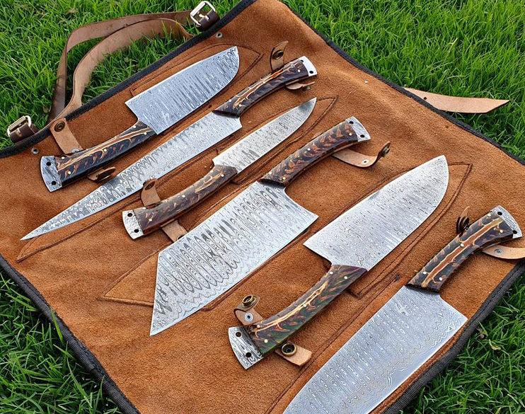 6 pieces custom made Damascus steel chef knives set - Image #2