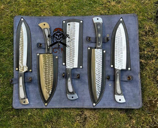 5pcs Custom made D2 Steel chef knives set - Image #1