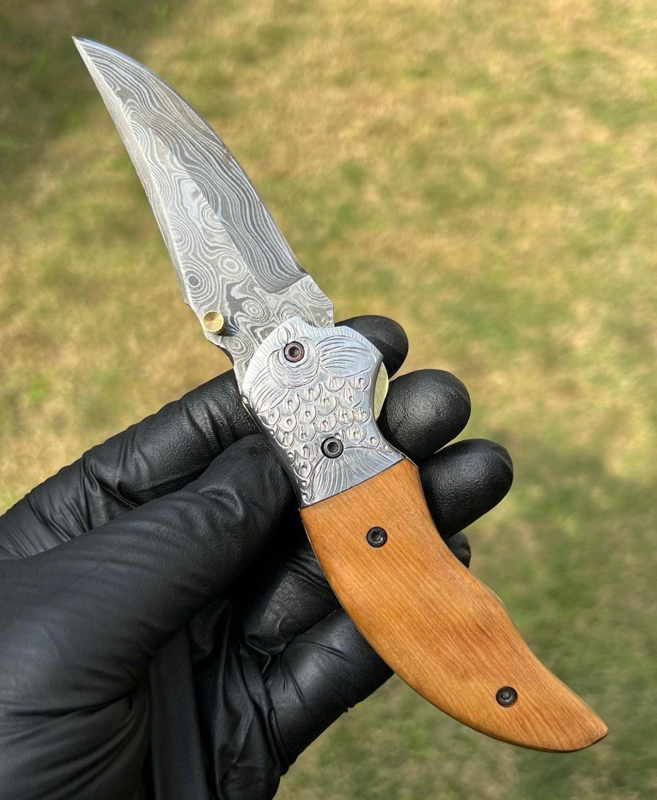 Custom Handmade Damascus Blade EDC Folding Pocket Knife - Image #2