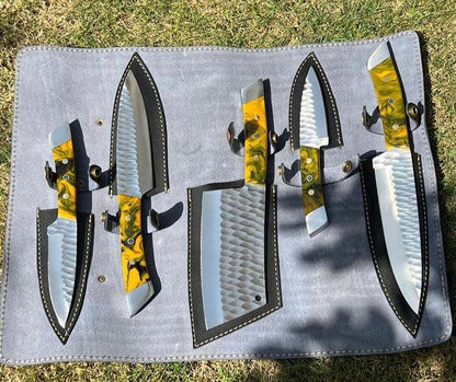 (5PCS)Hand Forged J2 steel Fixed Blade XL Kitchen set - Image #1