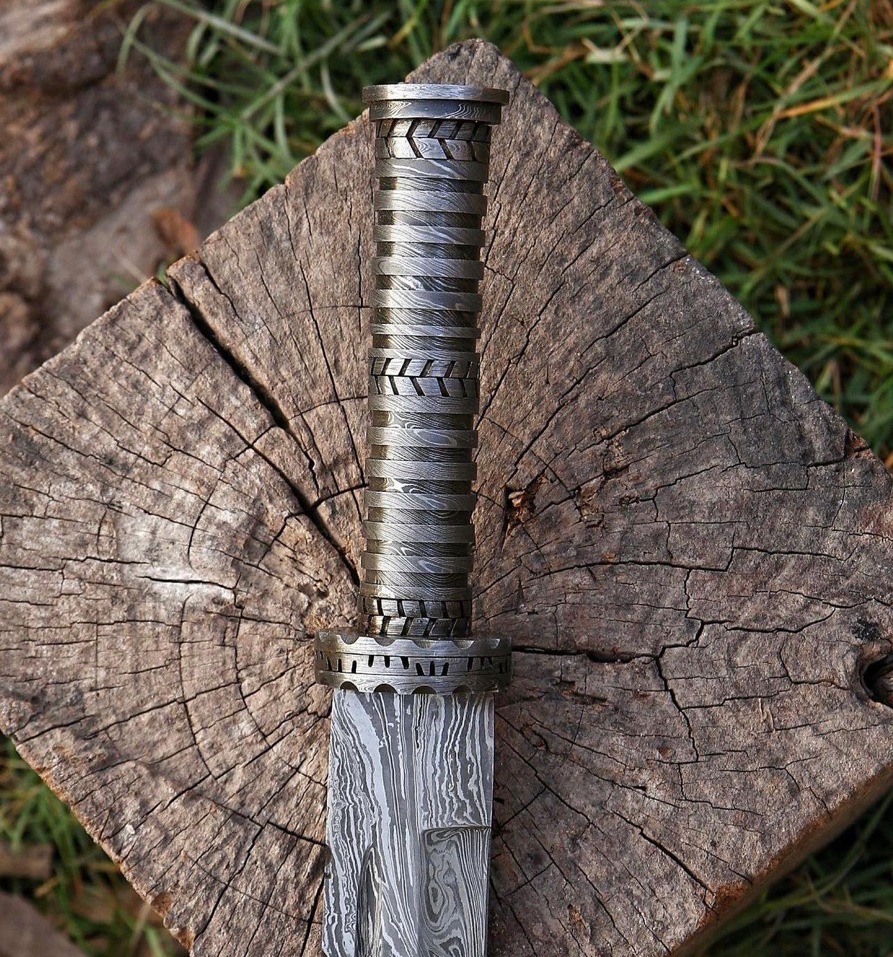 Hand Forged Damascus Steel Tanto Blade Hidden Tang Sword - Image #4