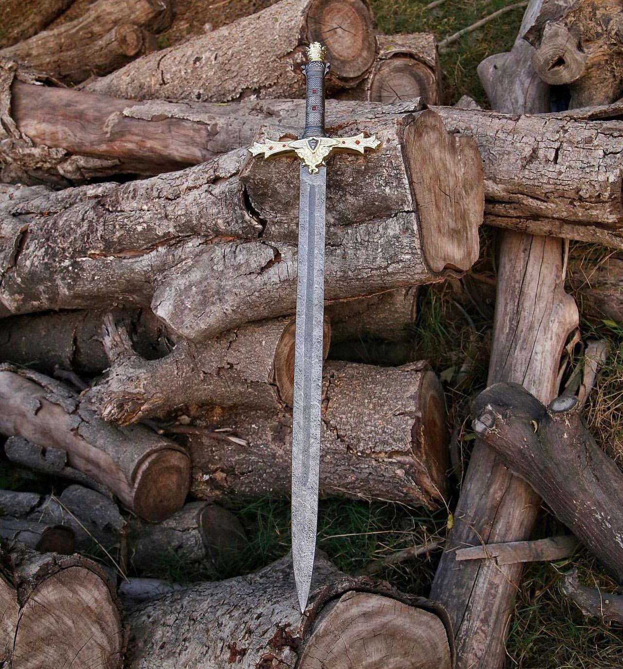 Forged Folded Damascus Steel Templar Knight Sword/Holy Sword - Image #1