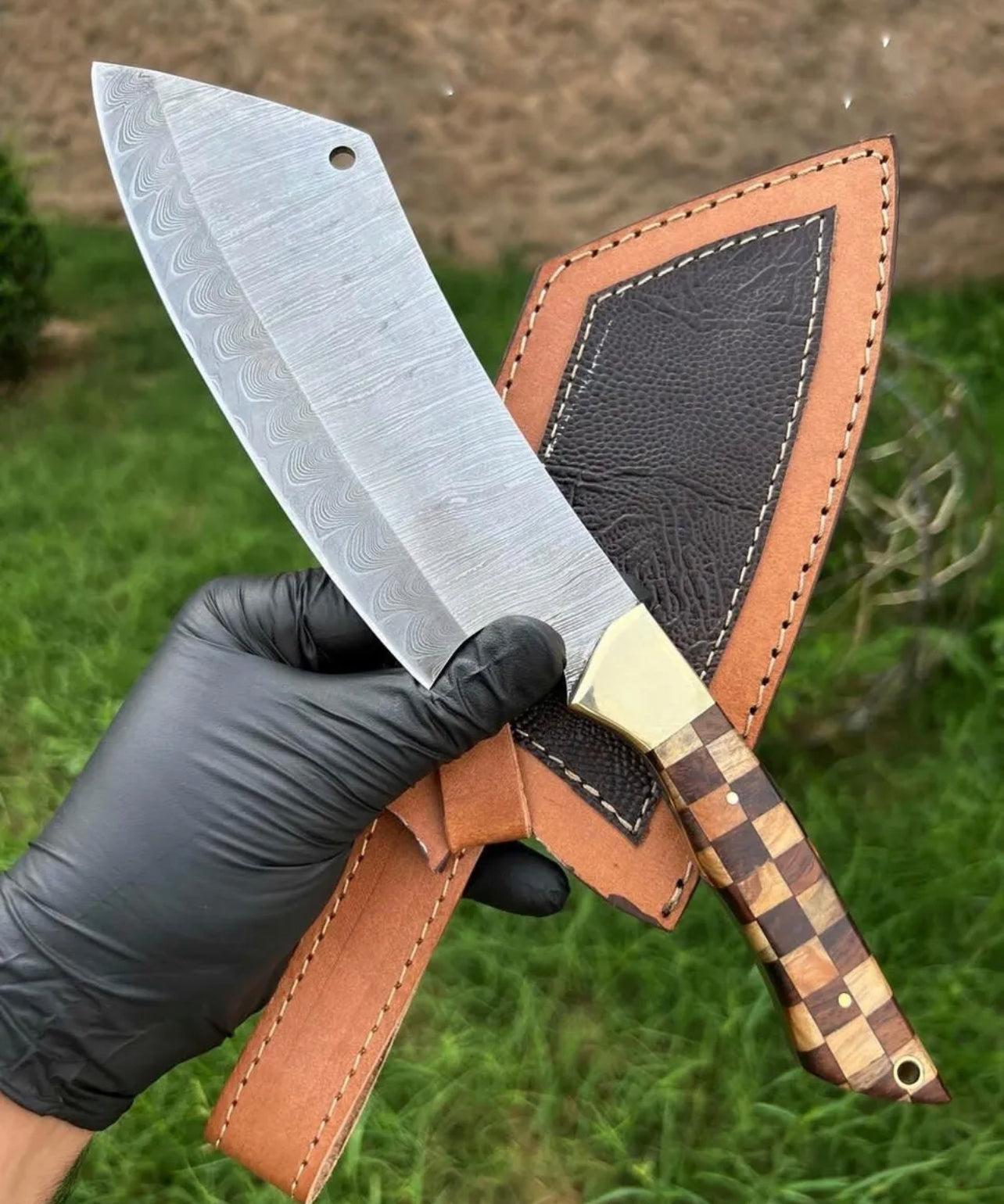 HANDMADE FORGED DAMASCUS STEEL Meat Cleaver Chopper Knife - Image #1