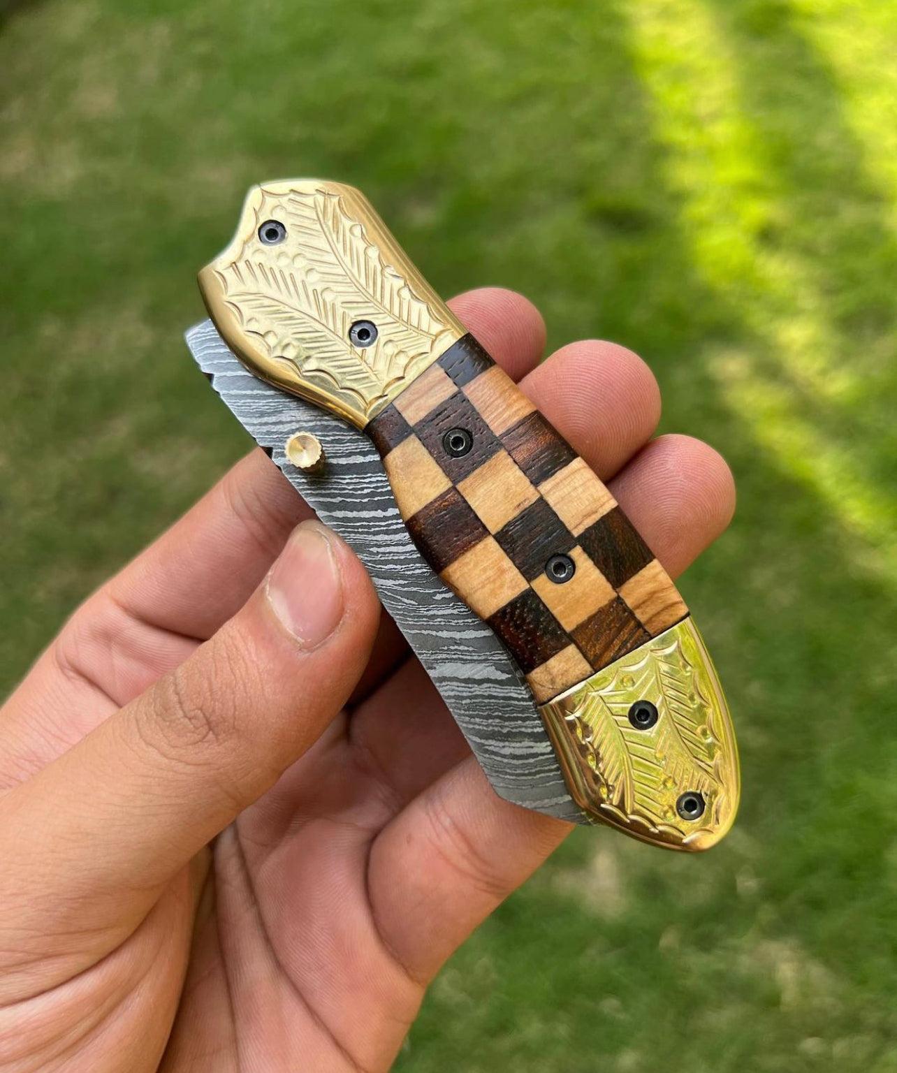 Custom Handmade Damascus steel Tanto Blade EDC Folding Pocket Knife - Image #6