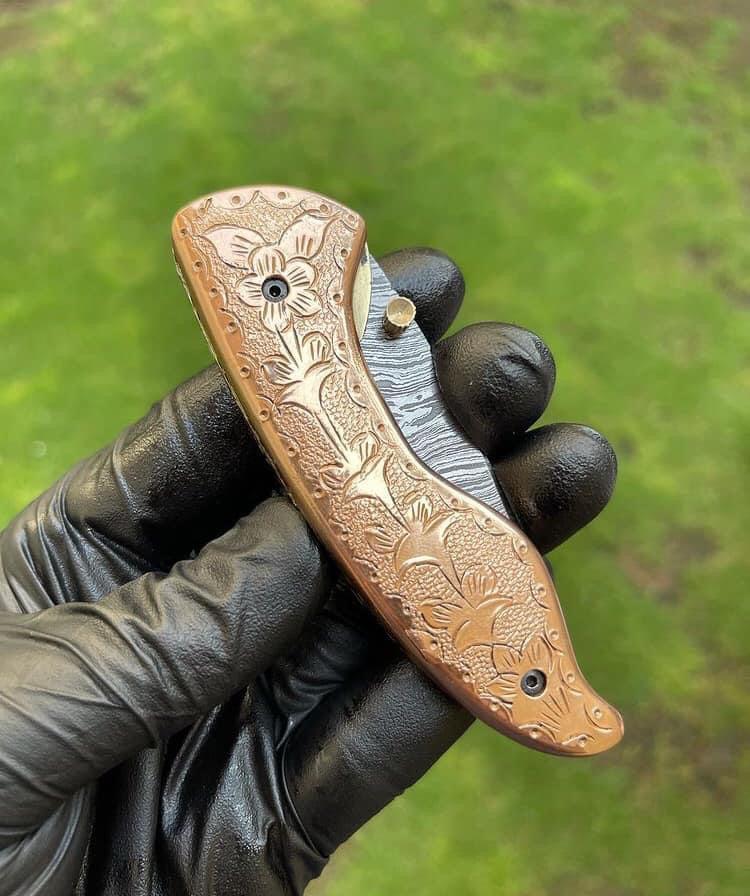 Custom Handmade Damascus Blade EDC Folding Pocket Knife - Image #5