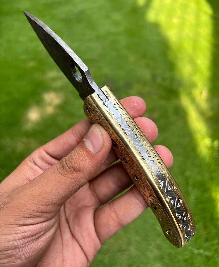 Custom Handmade Damascus steel Blade EDC Folding Pocket Knife - Image #2