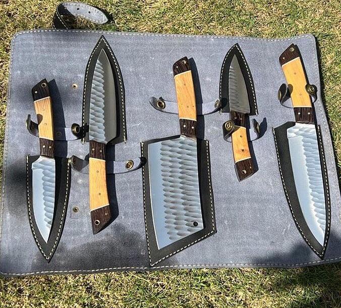 (5PCS)Hand Forged J2 steel Fixed Blade XL Kitchen set - Image #1