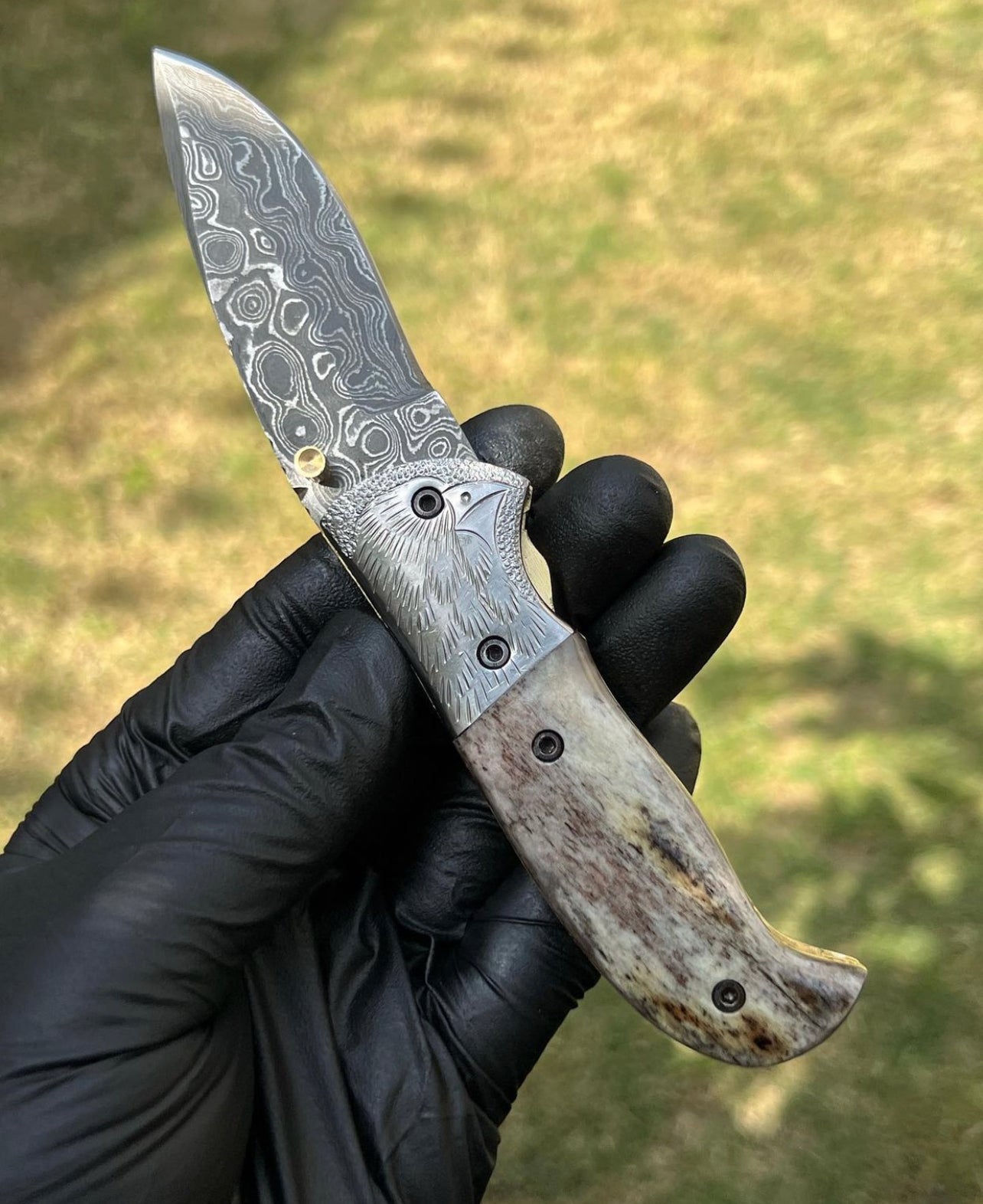 Damascus pocket folding knife
