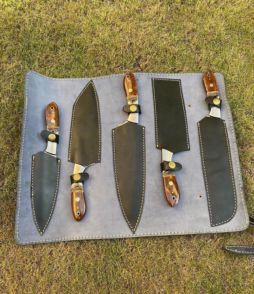 Handmade Damascus steel kitchen chef knives set