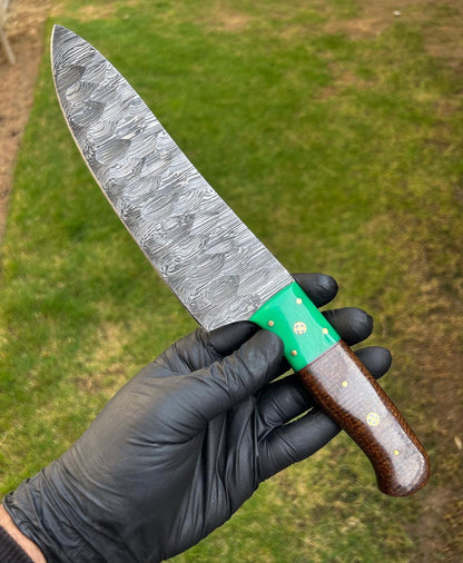 Hand Forged Damascus Steel Fixed Bladed chef knife