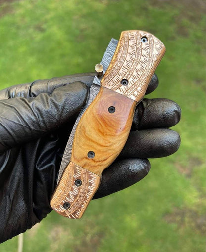 Damascus Blade EDC Folding Pocket Knife