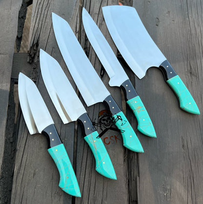 Fixed Blade Handmade D2 steel (5pcs) kitchen chef knives set