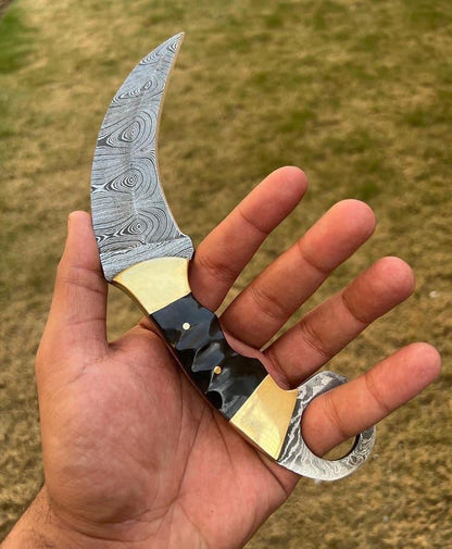 Custom Handmade Damascus steel Ring Tail karambit knife