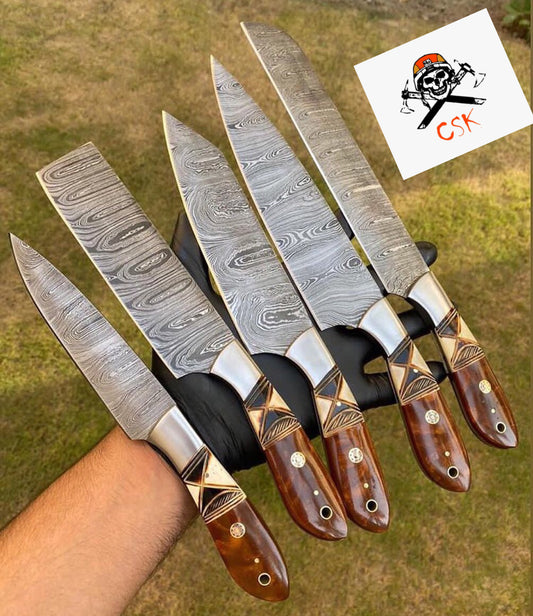 Handmade Damascus steel kitchen chef knives set