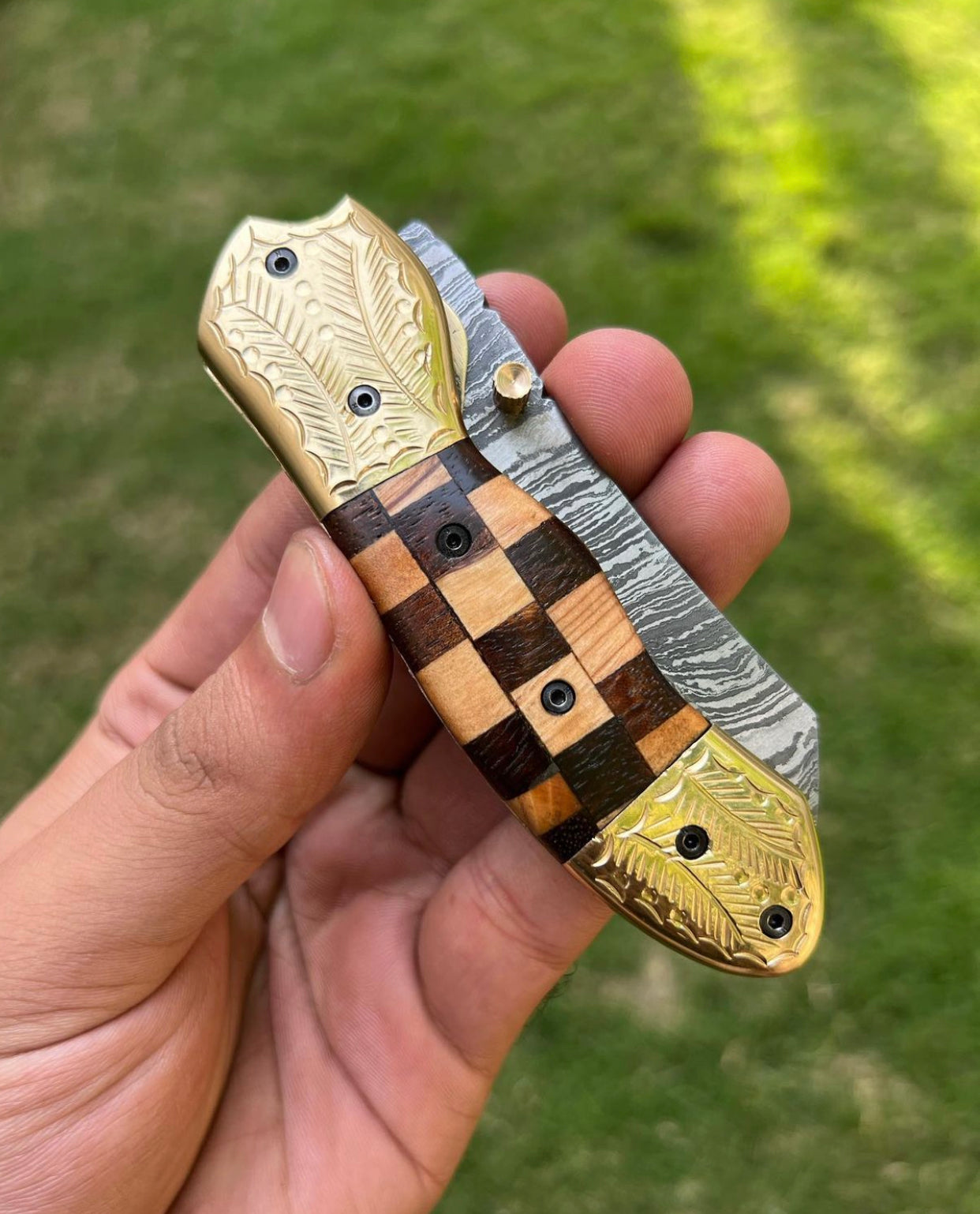 Custom Handmade Damascus steel Tanto Blade EDC Folding Pocket Knife