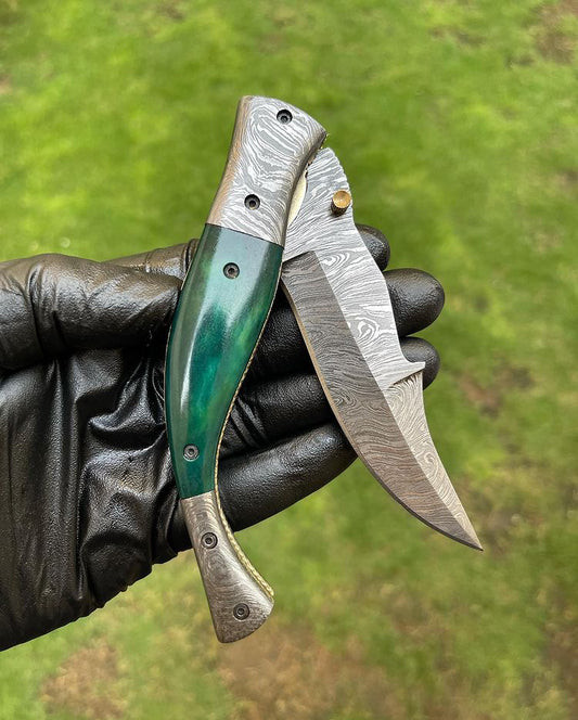 Custom Handmade Damascus Blade EDC Folding Pocket Knife