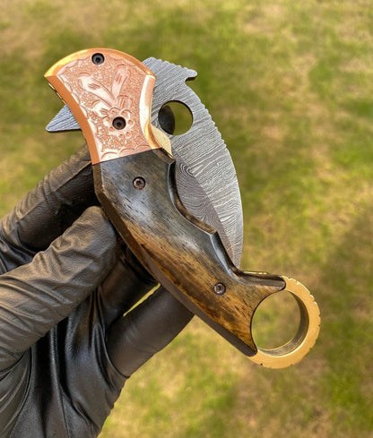 Damascus Folding Pocket knife With Karambit  Design