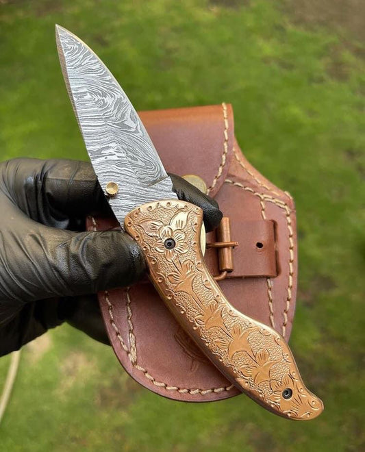 Custom Handmade Damascus Blade EDC Folding Pocket Knife