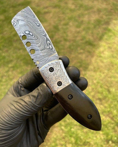 Damascus pocket folding knife