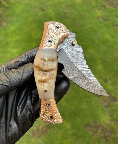 Custom Handmade Damascus Blade EDC Folding Pocket Knife