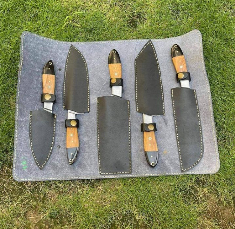 Handmade Damascus steel kitchen chef knives set