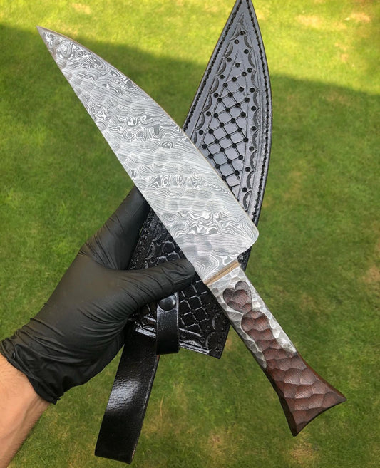 Custom made Damascus steel Integral Chef knife