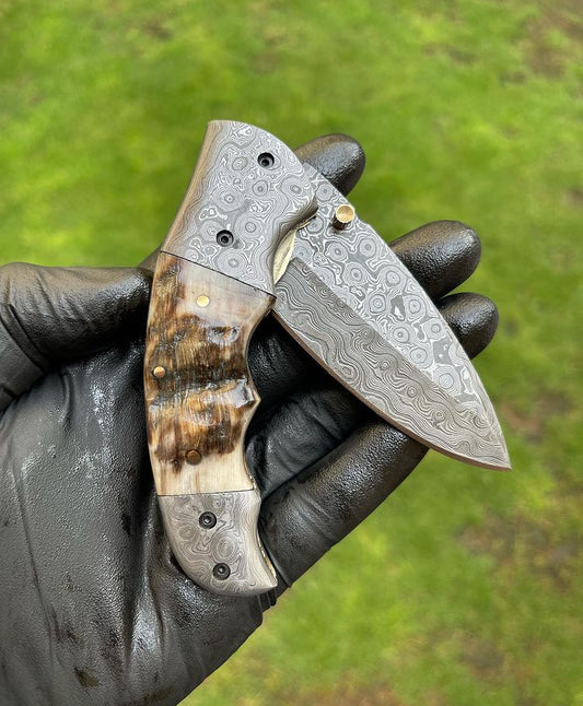 Custom Handmade Damascus Blade EDC Folding Pocket Knife