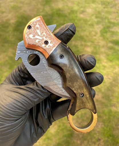 Damascus Folding Pocket knife With Karambit  Design