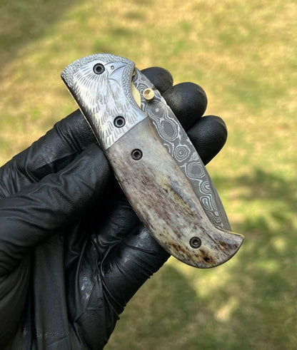 Damascus pocket folding knife